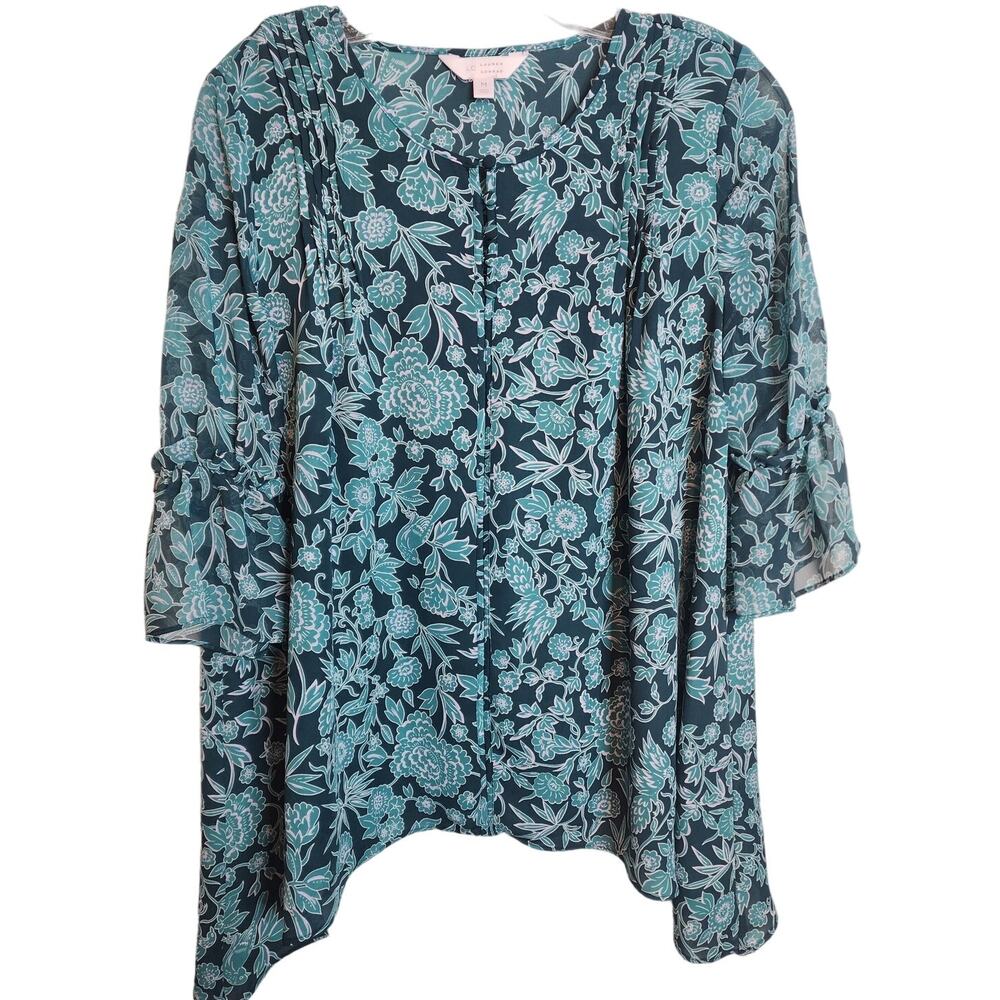LC Lauren Conrad Lightweight Sharkbite Bell Sleeve Blouse, Medium